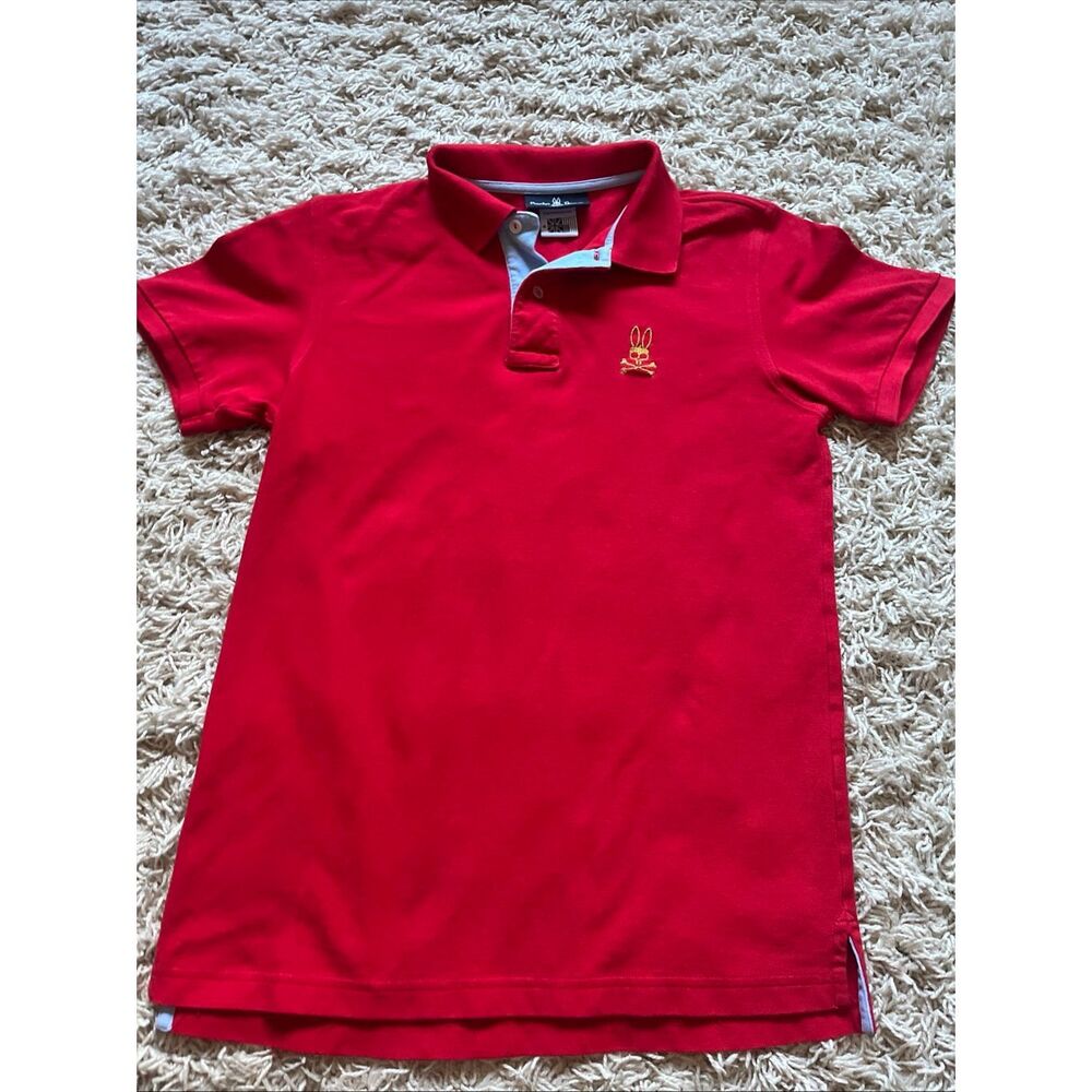 Psycho Bunny 100% Pima Cotton Polo Red Shirt Size S /4 Gold Embroidery